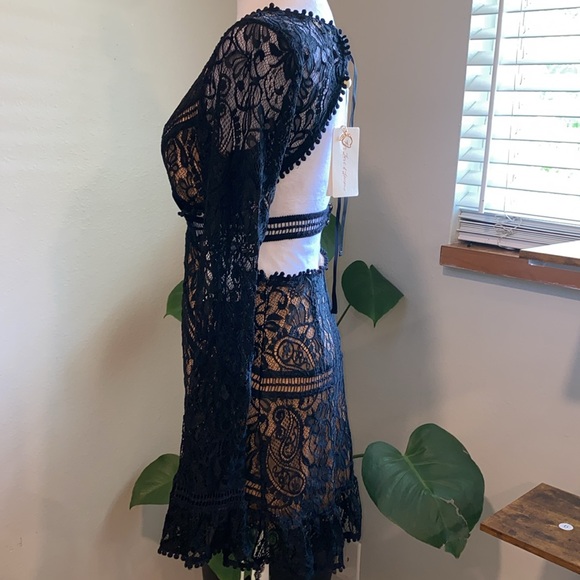 For Love And Lemons Black Lace Dress SizeSmall, Open Back, Long Sleeve Dress - Picture 6 of 16